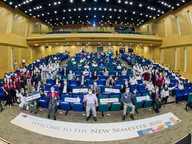 President greets new semester with students and staff
